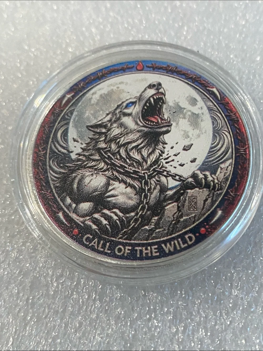 Call of the Wild Decorative Coin - Werewolf Design, Silver & Blue Accents